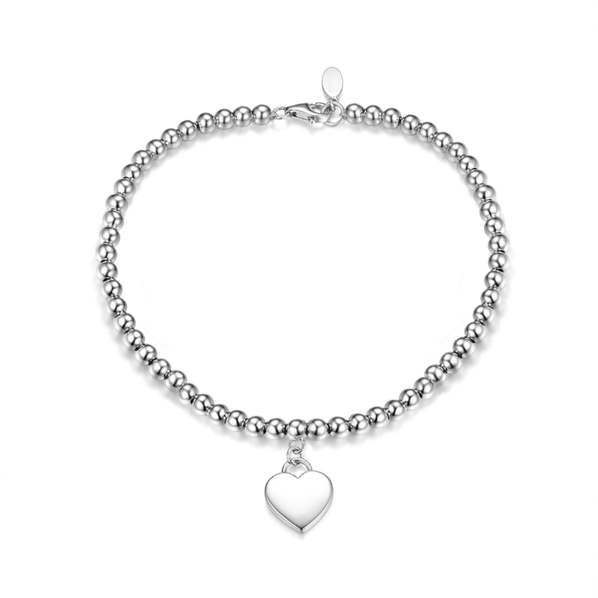 Heart Beaded Bracelet - 925 Silver Detailed Pendant Chain Wholesale