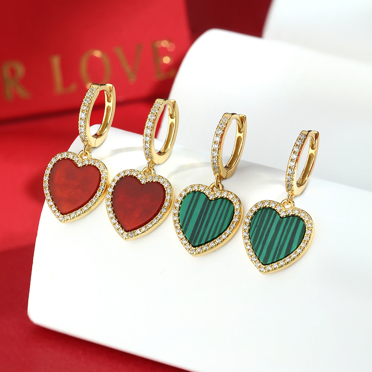 Love Necklace & Earrings Set - Sterling Silver Malachite Valentine's Gift for Her