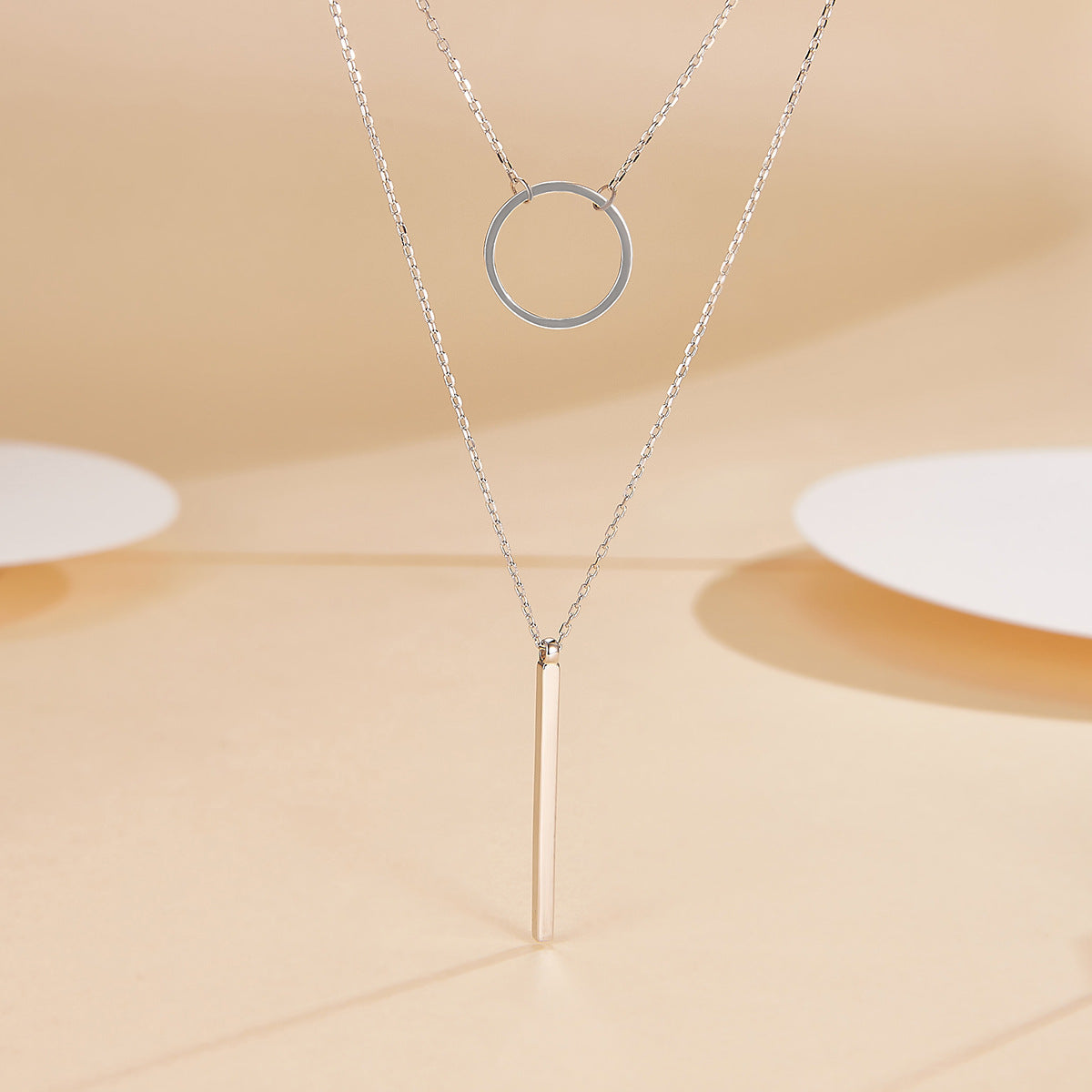 Double Layer Circle Necklace - 925 Silver Minimalist Best Friend Gift