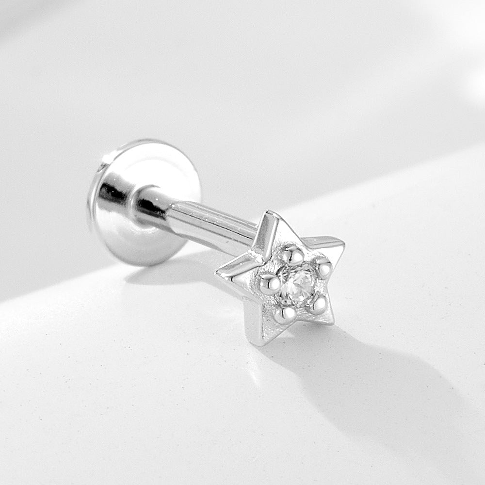 925 Sterling Silver Geometric Opal Labret Stud, Threaded Cartilage Piercing High-End Trendy Jewelry