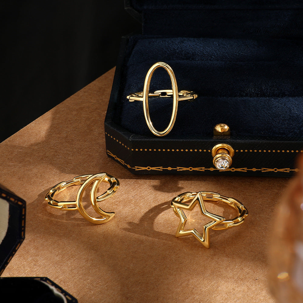 Star Moon Geometric Ring - 925 Silver Minimalist Wholesale Jewelry