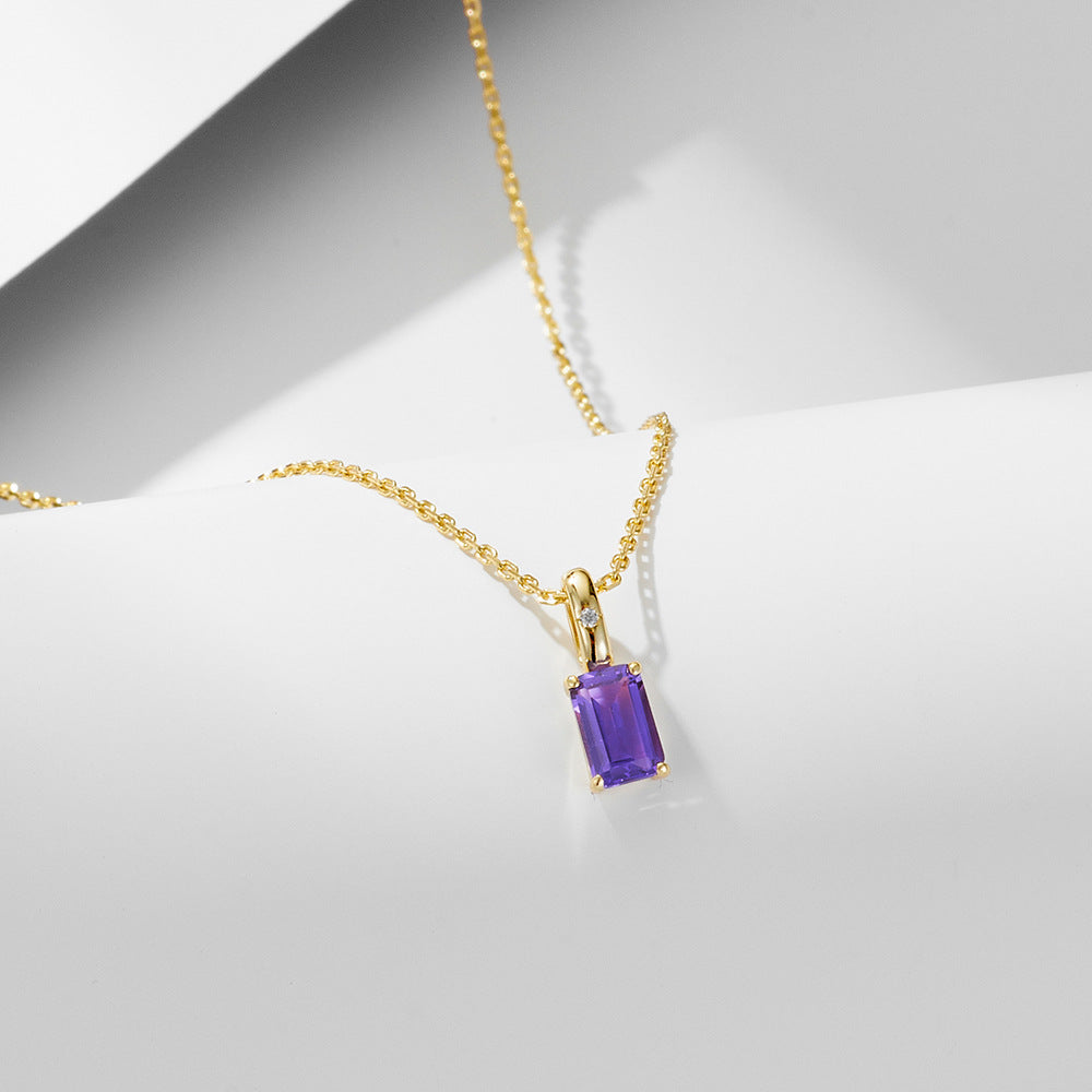 925 Sterling Silver Natural Amethyst & Peridot Pendant Necklace, Minimalist Light Luxury Color Gemstone Jewelry