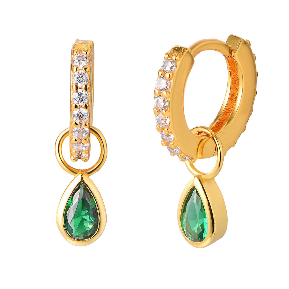 925 Sterling Silver Emerald Green Zirconia Drop Earrings, Geometric Waterdrop Light Luxury Ins Style Jewelry