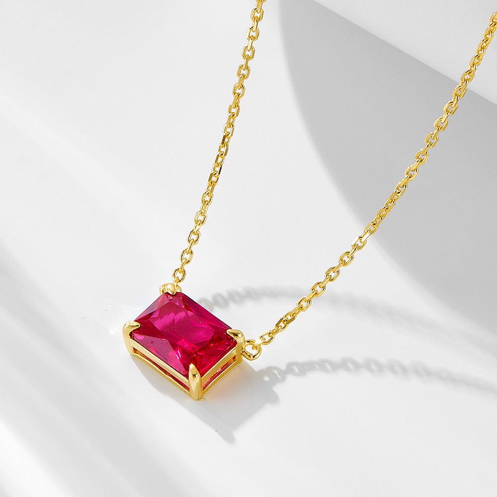 925 Sterling Silver Rectangular Zirconia Pendant Necklace, Minimalist Light Luxury High-End Clavicle Chain
