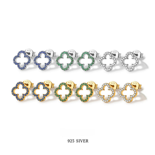 Hollow Clover Earrings - 925 Silver Diamond Niche Studs