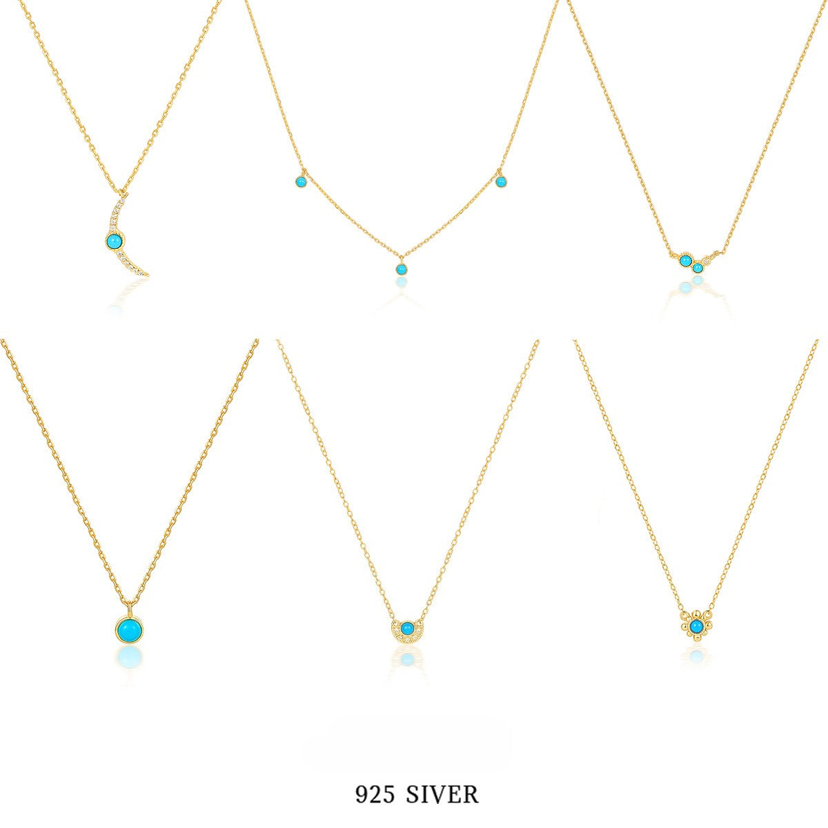Turquoise Necklace - 925 Sterling Silver Retro Niche Collarbone Chain
