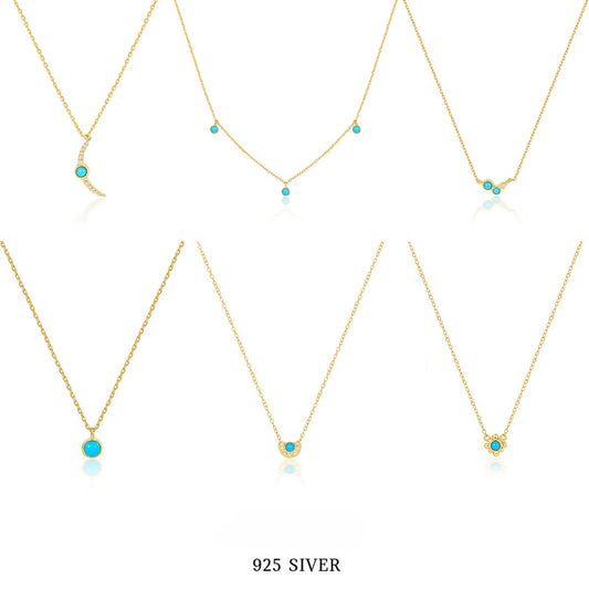 Turquoise Necklace - 925 Sterling Silver Retro Niche Collarbone Chain