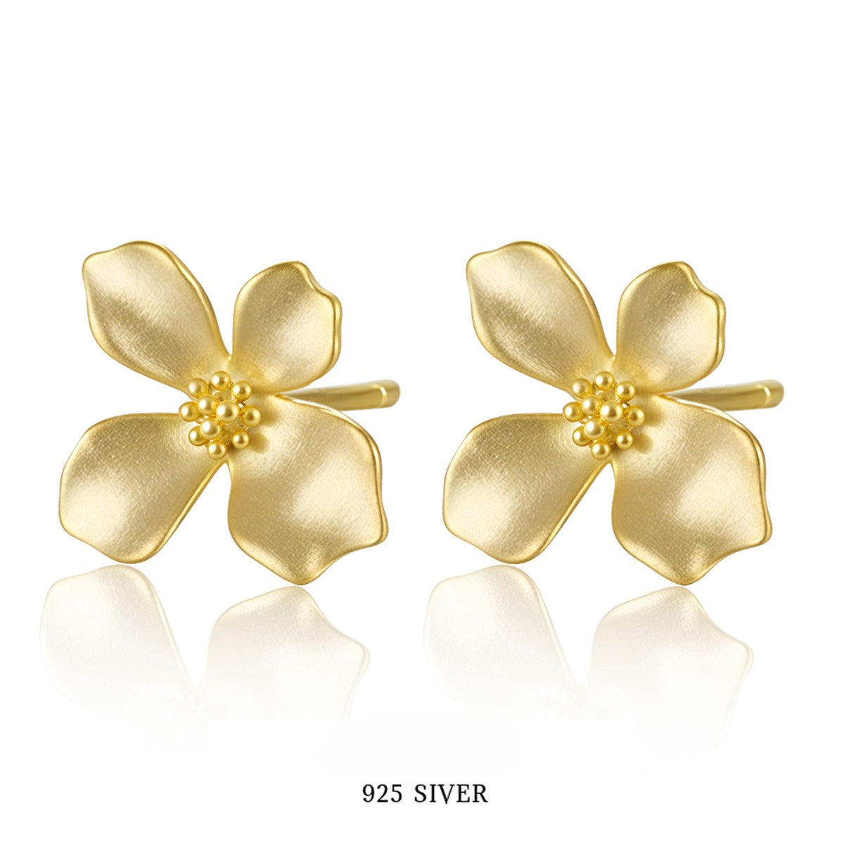 Matte Gardenia Earrings - 925 Silver Floral Petal Light Luxury Studs