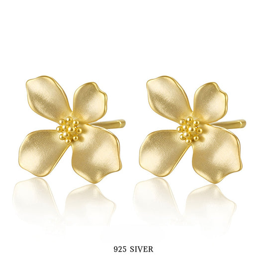 Matte Gardenia Earrings - 925 Silver Floral Petal Light Luxury Studs