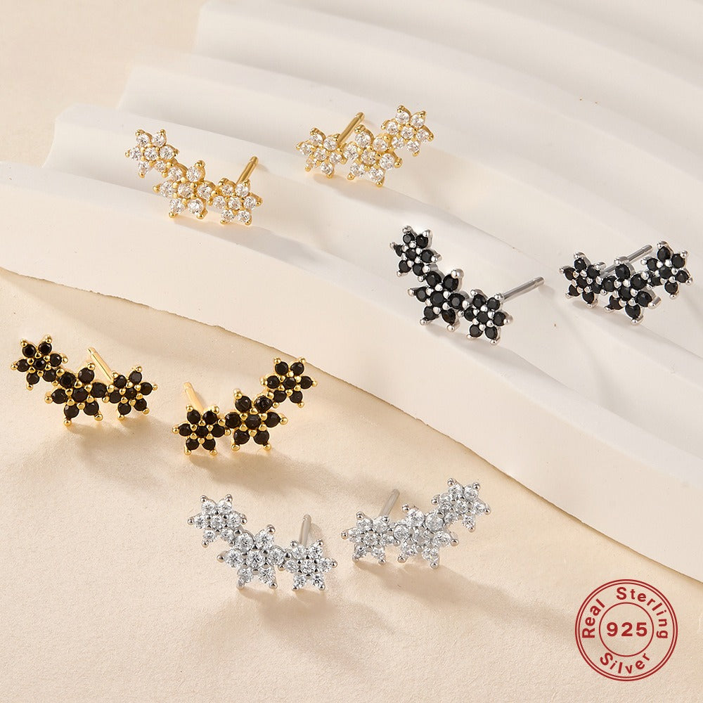 INS Style Floral Stud Earrings | S925 Sterling Silver with Zircon Inlay