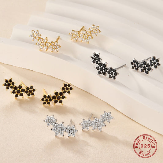 INS Style Floral Stud Earrings | S925 Sterling Silver with Zircon Inlay
