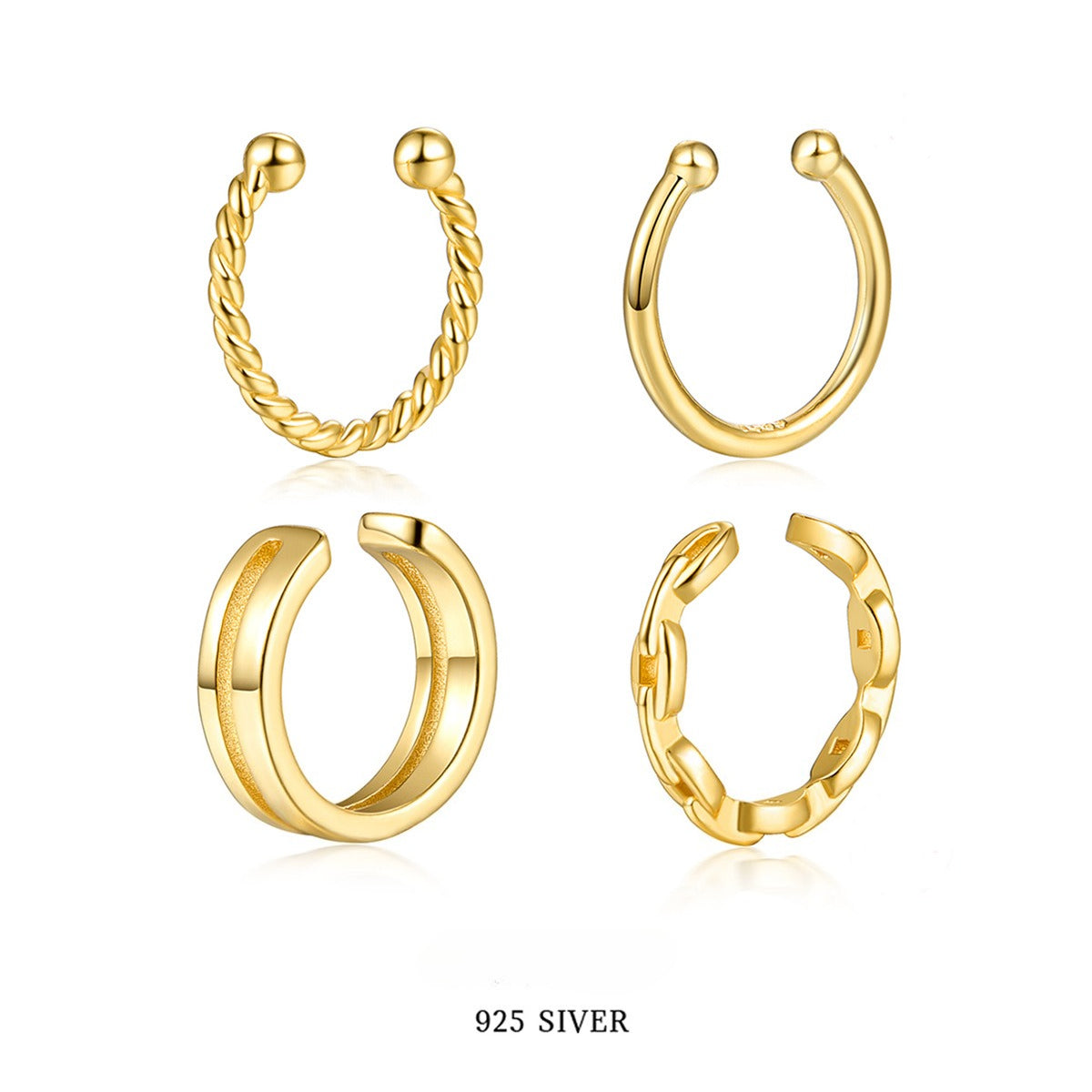 French Twist Ear Clips - 925 Silver No Piercing Earrings