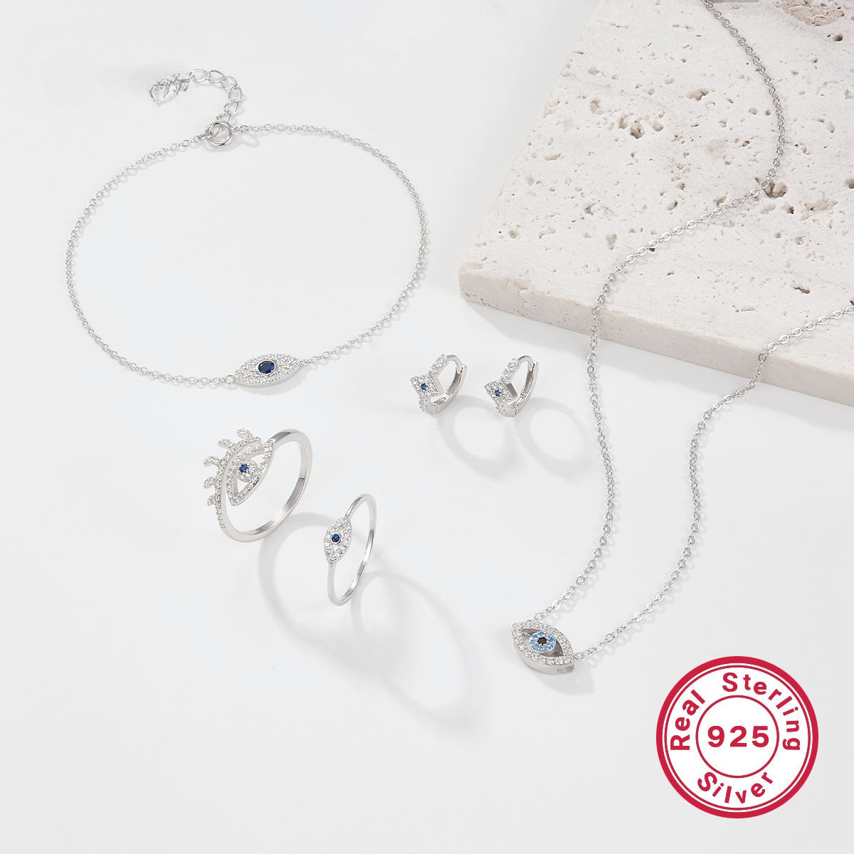 Evil Eye Jewelry Set - S925 Sterling Silver Ring & Necklace Collection