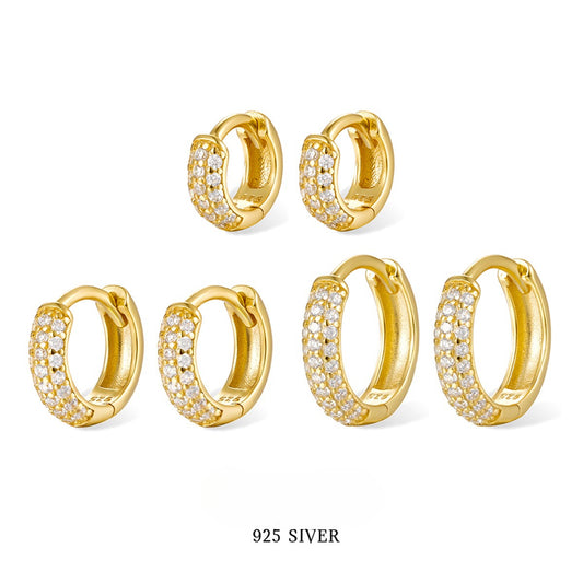 Triple Row Diamond Hoop Earrings - 925 Silver Retro Niche Jewelry