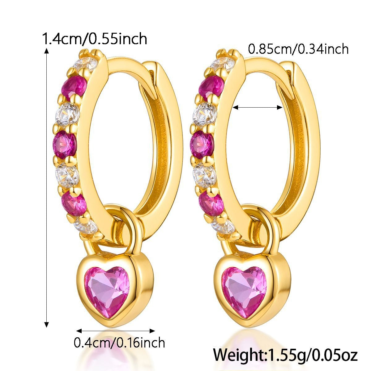 Color Zircon Heart Ear Cuffs - S925 Silver Dopamine Jewelry