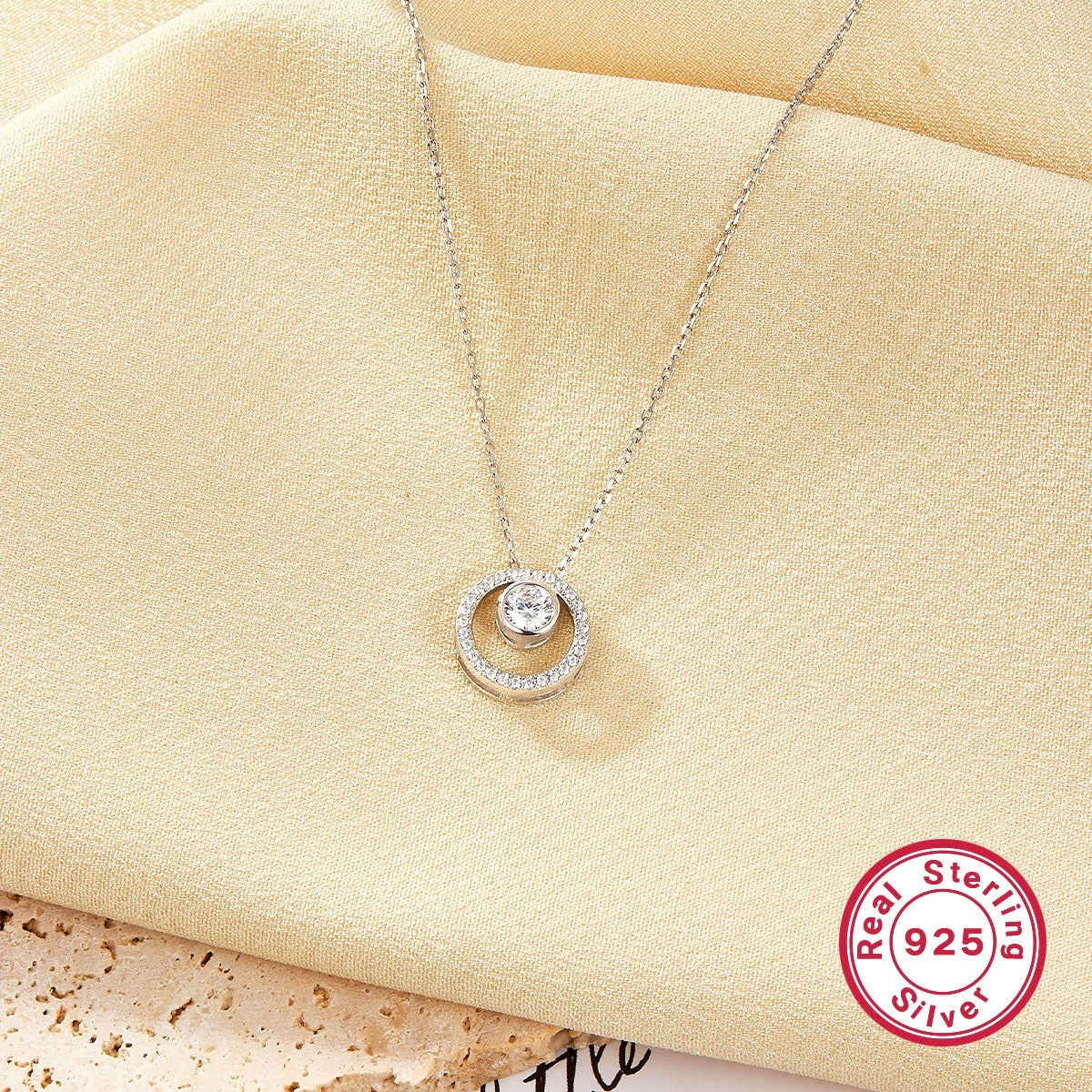 Zircon Circle Necklace - S925 Sterling Silver Versatile Beaded Collarbone Chain